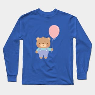 Cute Teddy Bear With Pink Balloon Long Sleeve T-Shirt